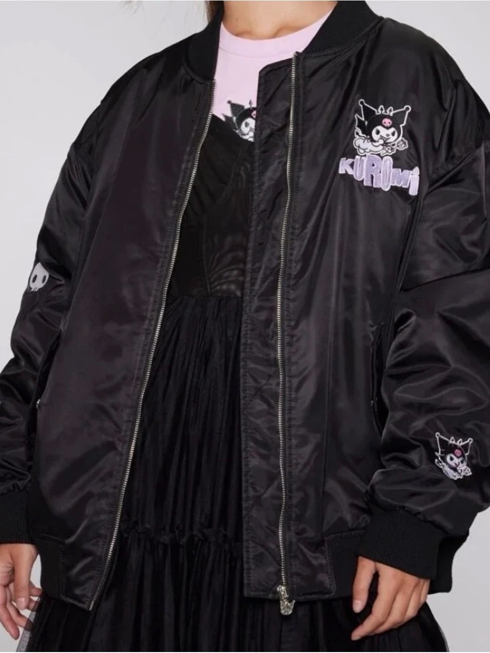 Hello Kitty Sanrio Kuromi x Forever 21 Black Bomber Jacket Small Oversized